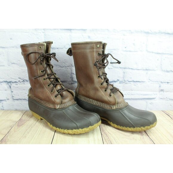 LL Bean Leather Shearling Lined Lace Up Insulated Mid Calf Duck Boots Size 8 M - Picture 3 of 10